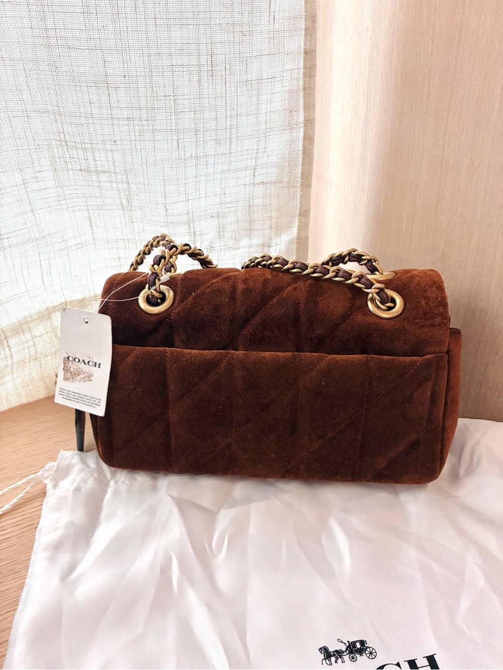 NWT❤️Coach Tabby Shoulder Bag 20 With Quilting Suede Warm Brown Crossbody CCK48 - Picture 9 of 12